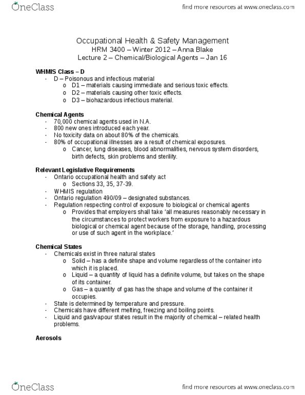 HRM 3400 Lecture Notes - Vapor Pressure, Chronic Toxicity, Xenobiotic thumbnail