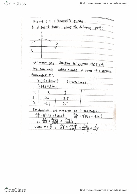 MATH 1132Q Lecture 13: Math 1132Q-030 Lecture 13 10.1/10.2 Parametric Curves cover image