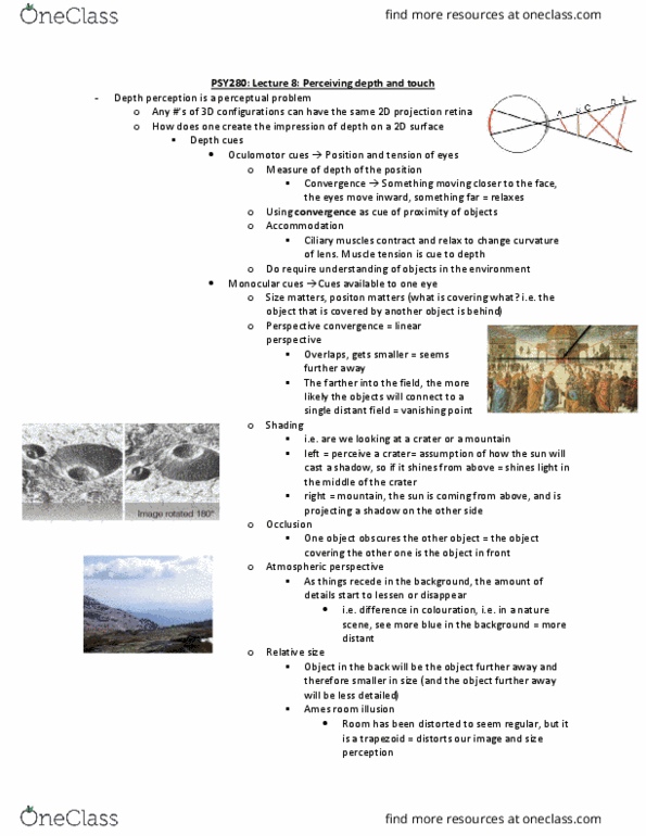 PSY280H5 Lecture Notes - Lecture 8: Ames Room, Depth Perception, Aerial Perspective thumbnail