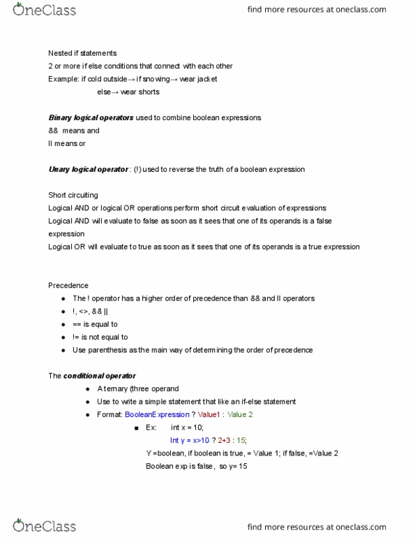 CS 140 Lecture Notes - Lecture 9: Boolean Expression, Operand, Logical Disjunction thumbnail