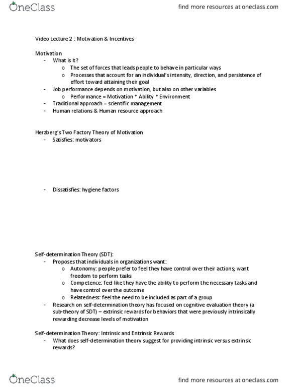 BUAD100 Lecture Notes - Lecture 2: Cognitive Evaluation Theory, Scientific Management, Job Performance thumbnail