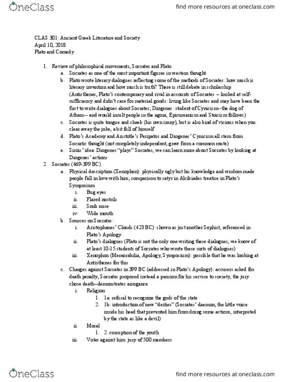 CLAS 301 Lecture Notes - Lecture 4: Indirect Speech, Ancient Greek Literature, Episteme thumbnail