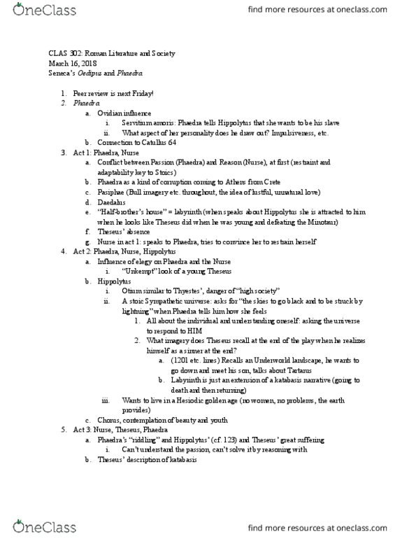 CLAS 302 Lecture Notes - Lecture 8: Serbinum, Katabasis, Otium thumbnail