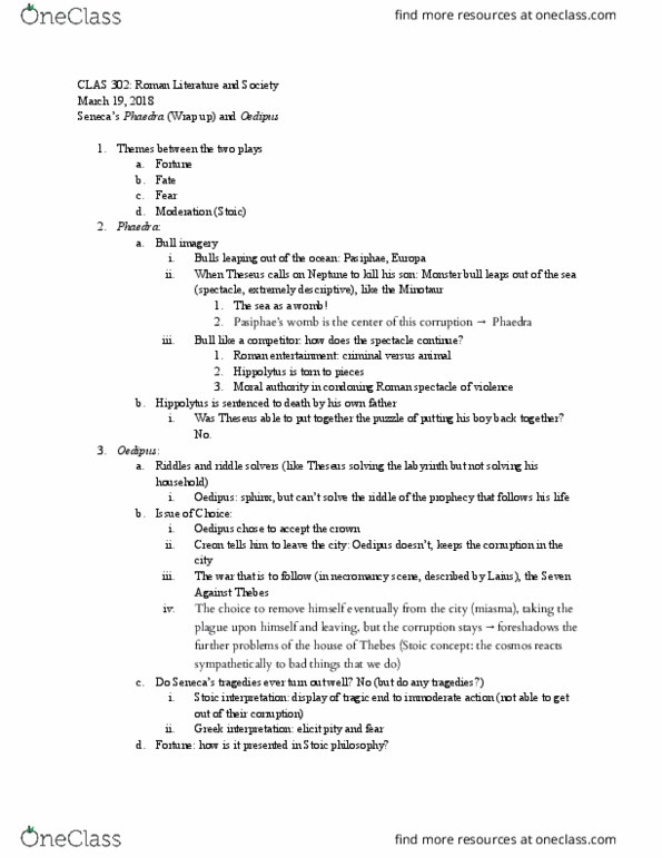 CLAS 302 Lecture Notes - Lecture 9: Seven Against Thebes, Necromancy, Laius thumbnail