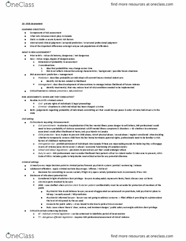 PSYCH 3CC3 Chapter Notes - Chapter 10: Risk Assessment, Dangerous Offender, Affidavit thumbnail