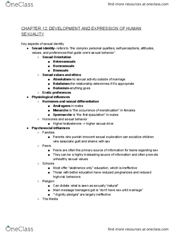 PSY 103 Chapter Notes - Chapter 12: Spermarche, Sexual Identity, Sexual Differentiation thumbnail