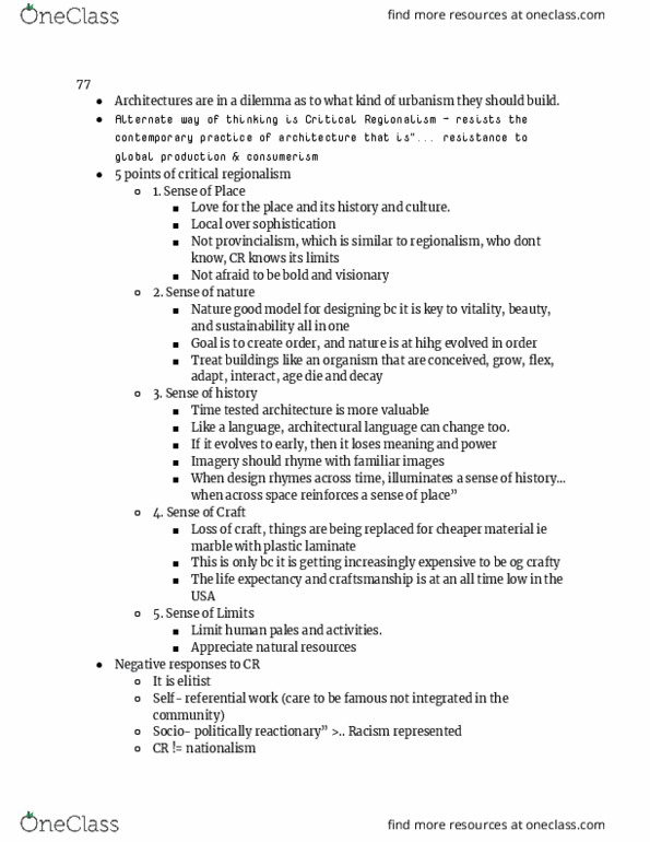 ARCH 357 Chapter Notes - Chapter of: Critical Regionalism, Consumerism thumbnail