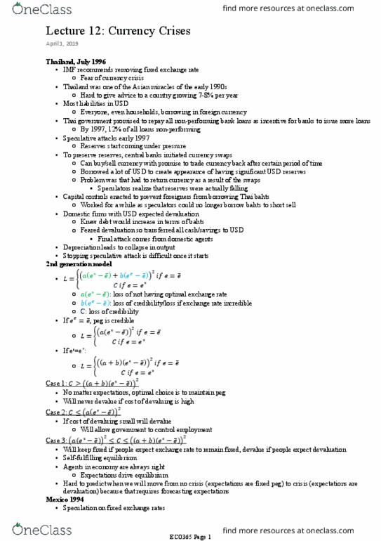 ECO365H1 Lecture Notes - Lecture 12: Fixed Exchange-Rate System, Speculative Attack, Currency Crisis thumbnail