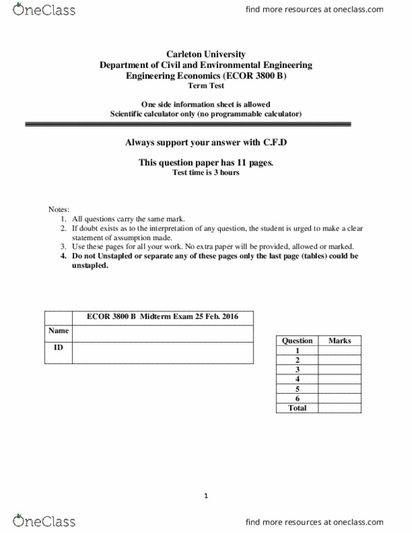 ECOR 3800 Study Guide - Spring 2019, Midterm - Programmable Calculator ...