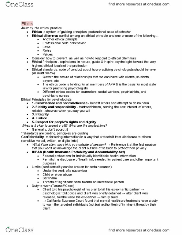 CNCSP 101 Lecture Notes - Lecture 3: Ethical Dilemma, Professional Code Of Quebec, Health Insurance Portability And Accountability Act thumbnail