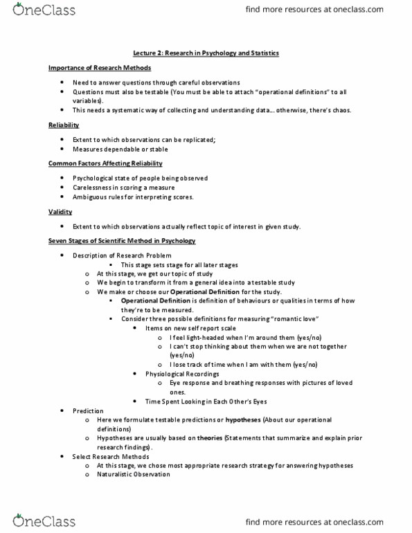 PSYC 1030H Lecture Notes - Lecture 2: Operational Definition, Descriptive Statistics, General Idea thumbnail