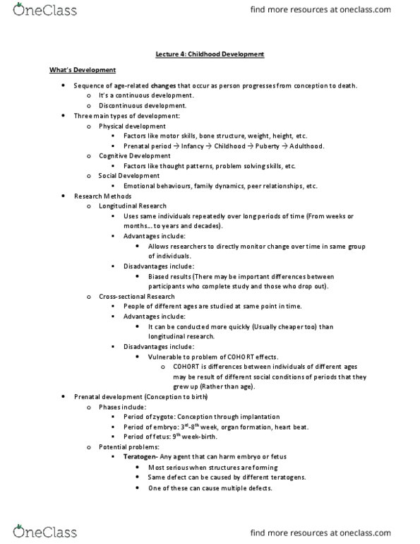 PSYC 1030H Lecture Notes - Lecture 4: Prenatal Development, Teratology, Fetus thumbnail