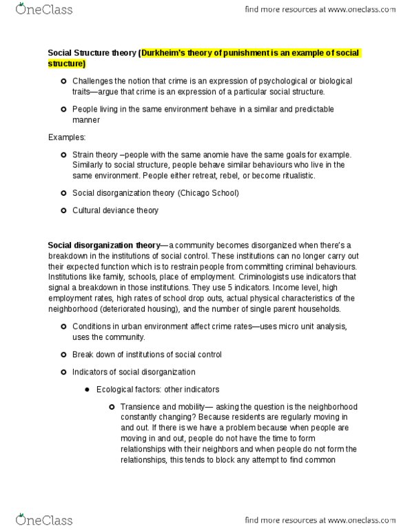 CRIM 2650 Lecture Notes - Social Disorganization Theory, Broken Windows Theory, Conceptual Metaphor thumbnail
