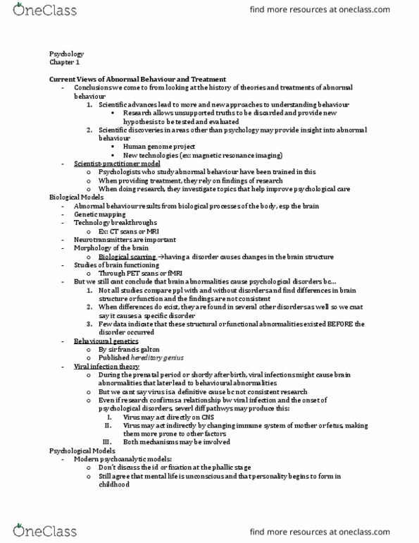 Psychology 2030A/B Chapter Notes - Chapter 1: Human Genome Project, Viral Disease, Phallic Stage thumbnail