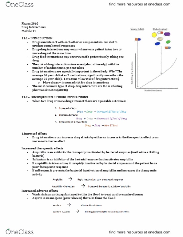 Pharmacology 2060A/B Lecture Notes - Lecture 11: Sulbactam, Drug Interaction, Ampicillin thumbnail