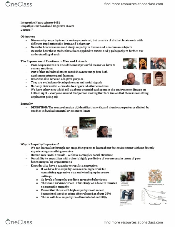 Physiology 4700A/B Lecture Notes - Lecture 7: Empathy, Psychopathy, Mentalization thumbnail