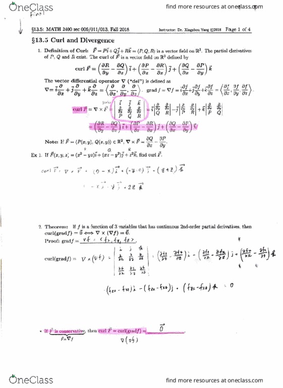 MATH 2400 Lecture Notes - Lecture 13: Conservative Vector Field, Cud, If And Only If thumbnail