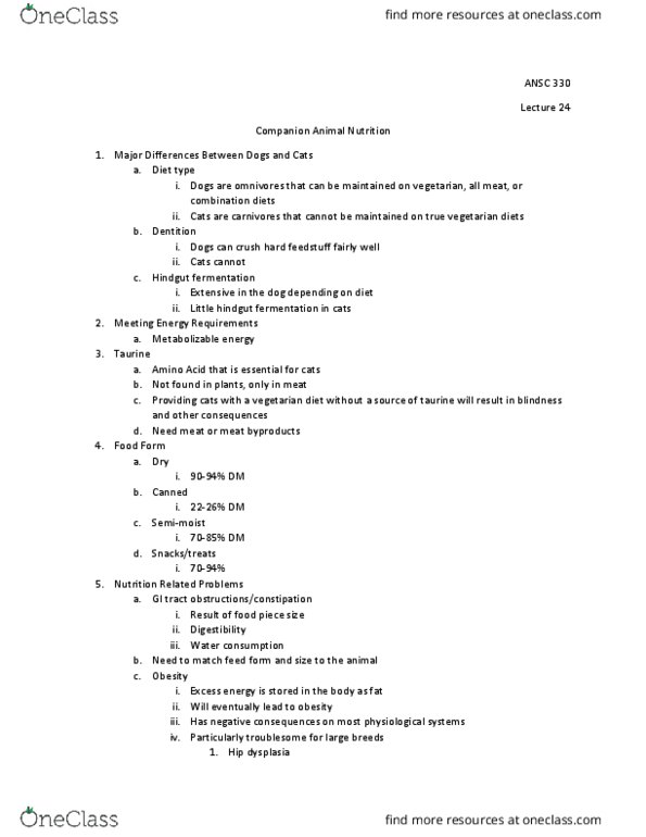 ANSC 330 Lecture Notes - Lecture 24: Hindgut Fermentation, Taurine, Dietary Fiber thumbnail