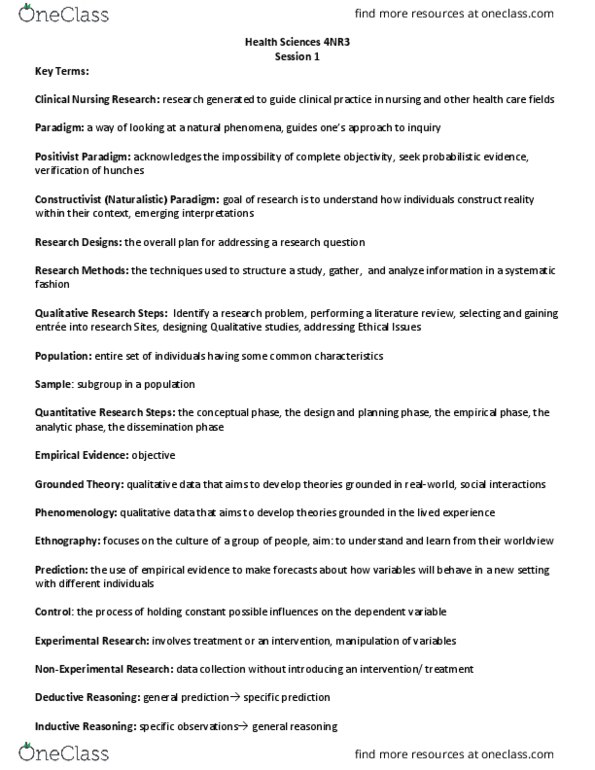 HTHSCI 4NR3 Lecture Notes - Lecture 1: Grounded Theory, Deductive Reasoning, Dependent And Independent Variables thumbnail