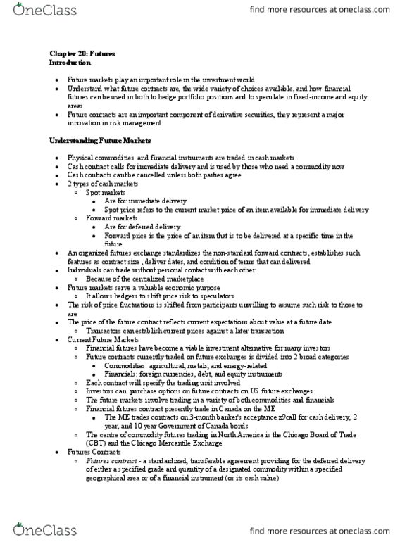 Management and Organizational Studies 1023A/B Chapter Notes - Chapter 20: Chicago Mercantile Exchange, Futures Contract, Financial Instrument thumbnail