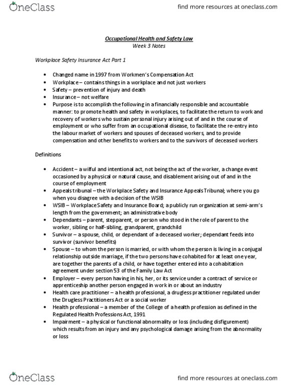 OHS 208 Lecture Notes - Lecture 3: Outline Of Health Sciences, Occupational Disease, Health Professional thumbnail
