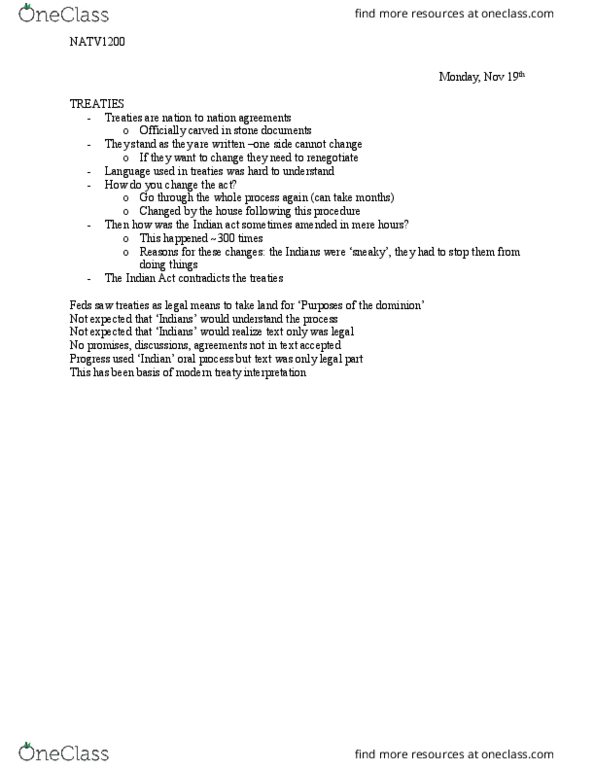 NATV 1200 Lecture Notes - Lecture 22: Indian Act thumbnail
