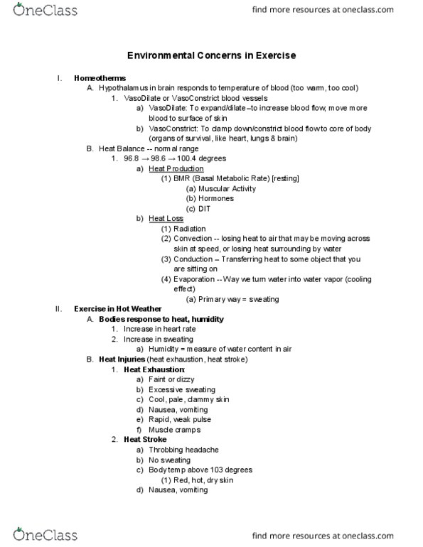 PHYS ED 32 Lecture Notes - Lecture 10: Basal Metabolic Rate, Heat Stroke, Cramp thumbnail