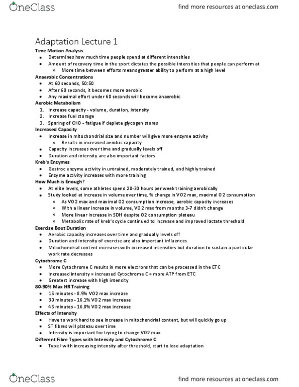 Kinesiology 2230A/B Lecture Notes - Lecture 1: Vo2 Max, Cytochrome C, Citric Acid Cycle thumbnail