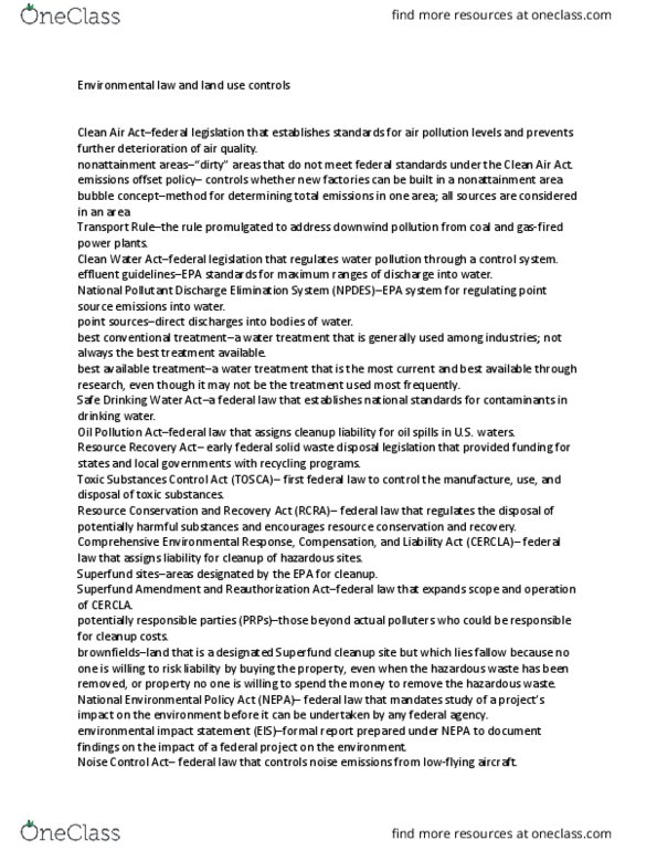 MGMT 35400 Chapter Notes - Chapter 49: Clean Water Act, National Environmental Policy Act, Toxic Substances Control Act Of 1976 thumbnail