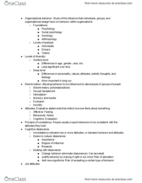 MAN 336 Lecture Notes - Lecture 1: Cognitive Dissonance, Organizational Behavior, Perceived Organizational Support thumbnail