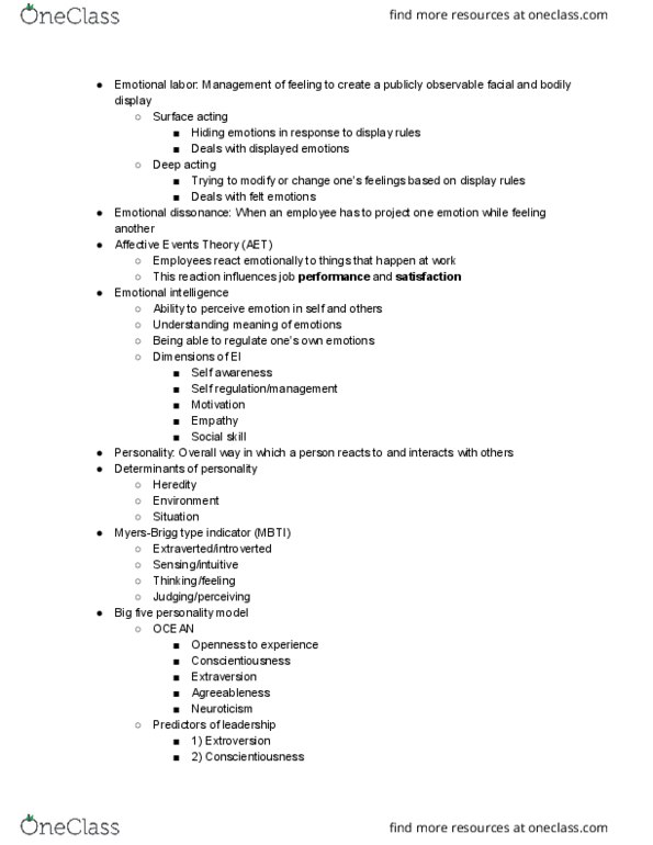 MAN 336 Lecture Notes - Lecture 3: Emotional Labor, Conscientiousness, Job Performance thumbnail