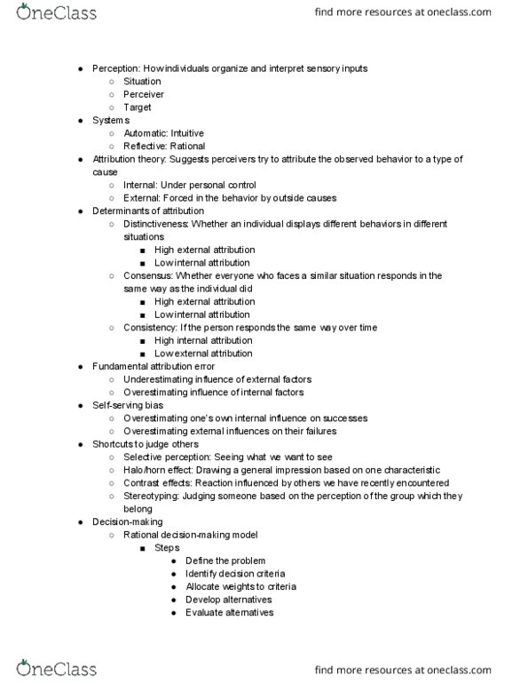 MAN 336 Lecture Notes - Lecture 4: Fundamental Attribution Error, Selective Perception, Stereotype thumbnail