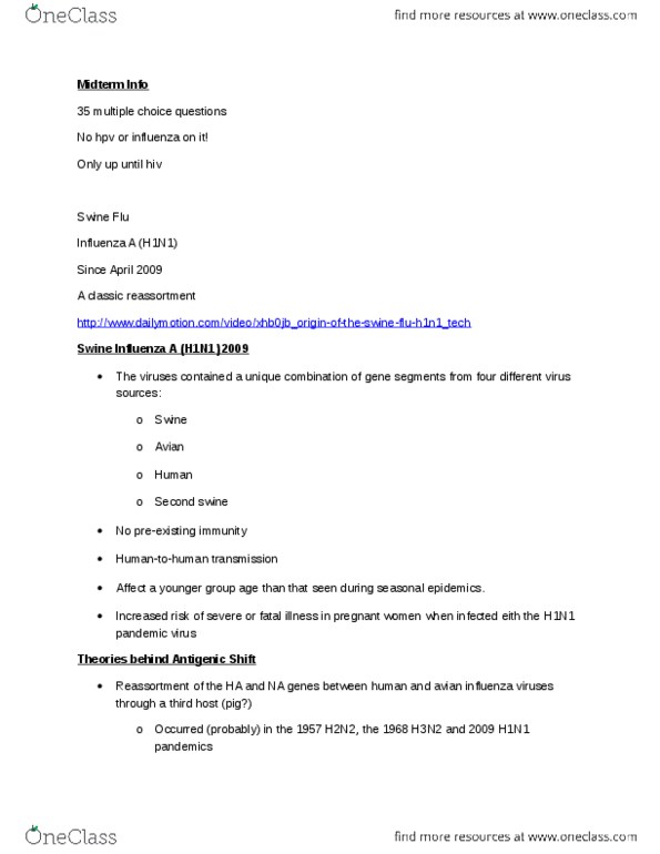 NATS 1670 Lecture Notes - Influenza A Virus Subtype H1N1, Reassortment, Antigenic Shift thumbnail