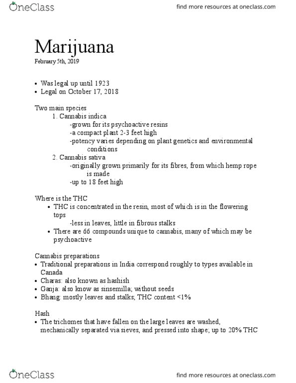 PS268 Lecture Notes - Lecture 5: Cannabis Sativa, Cannabis Indica, Bhang thumbnail