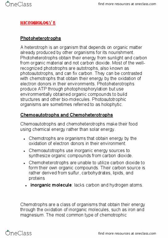 300896 Lecture Notes - Lecture 6: Chemotroph, Phototroph, Photophosphorylation thumbnail