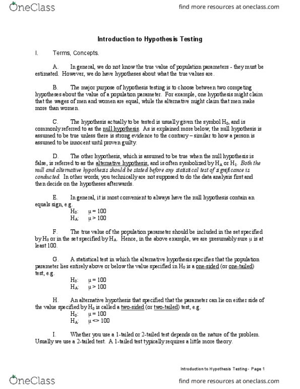 PSYC 2111 Lecture Notes - Lecture 5: Null Hypothesis, Statistical Parameter, Equals Sign thumbnail