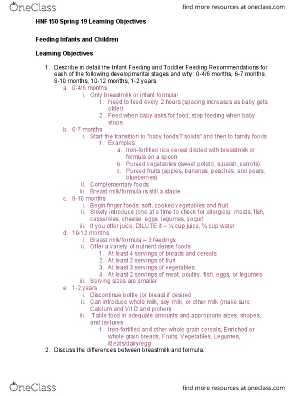 HNF 150 Lecture Notes - Lecture 29: Soy Milk, Breast Milk, Sweet Potato thumbnail