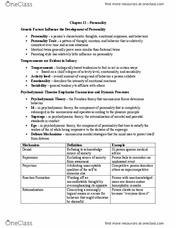 PSYC 001 Chapter Notes - Chapter 13: Twin, Psychodynamics, Parenting Styles thumbnail