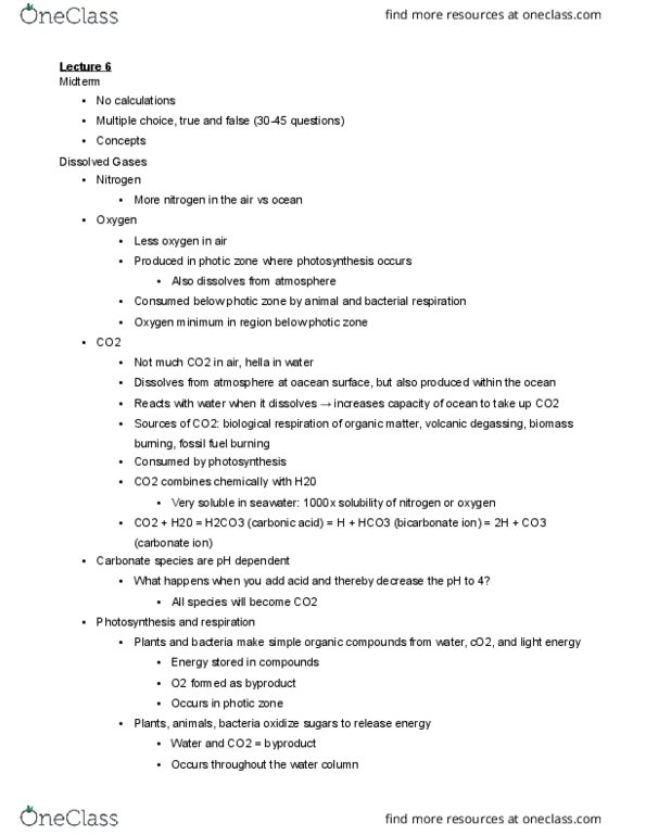 EPS SCI 15 Lecture Notes - Lecture 6: Photic Zone, Photosynthesis, Multiple Choice thumbnail