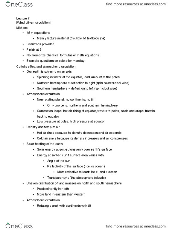 EPS SCI 15 Lecture Notes - Lecture 7: Atmospheric Circulation, Solar Thermal Collector, Reflectance thumbnail