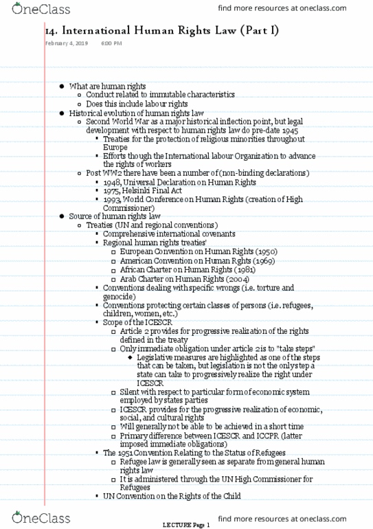 POL340Y1 Lecture Notes - Lecture 14: Helsinki Accords, International Labour Organization, Refugee Law thumbnail