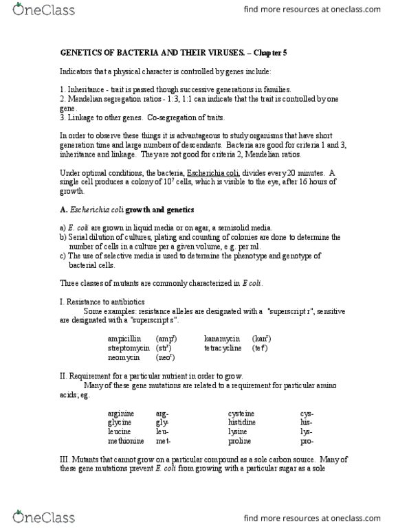 BIOL 261 Lecture Notes - Lecture 4: Streptomycin, Genetics (Journal), Methionine thumbnail