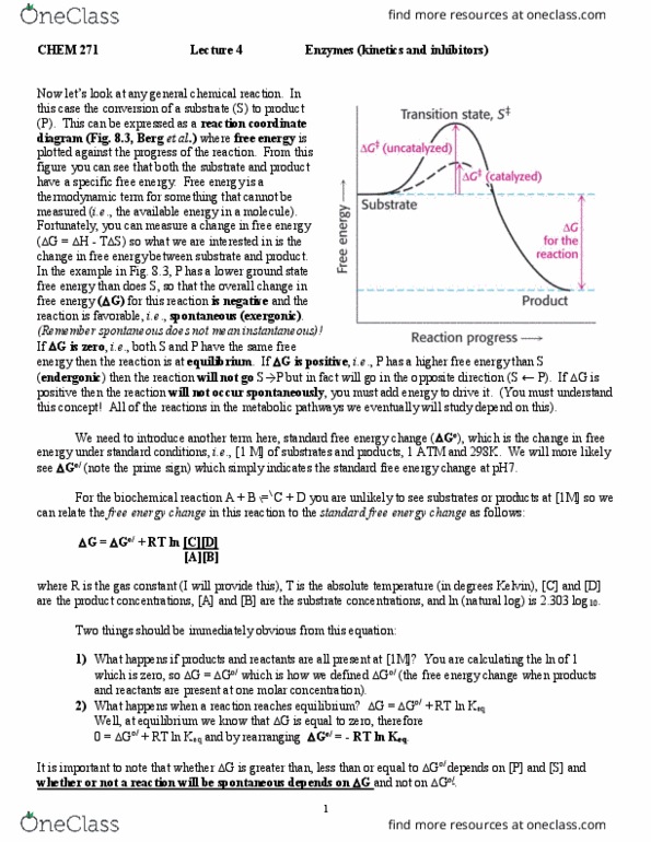 CHEM 271 Lecture Notes - Lecture 4: Enzyme Kinetics, Reaction Coordinate, Gas Constant thumbnail