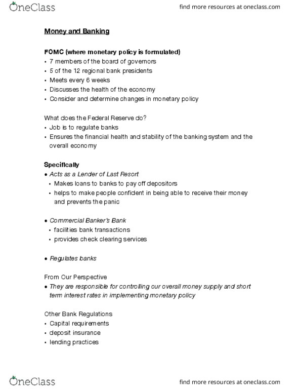 ECON 1202 Lecture Notes - Lecture 27: Bank Reserves, Money Supply, Reserve Requirement thumbnail