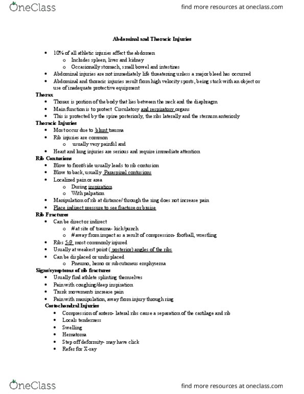 Kinesiology 2263F/G Lecture Notes - Rib Fracture, Blunt Trauma, Bruise thumbnail
