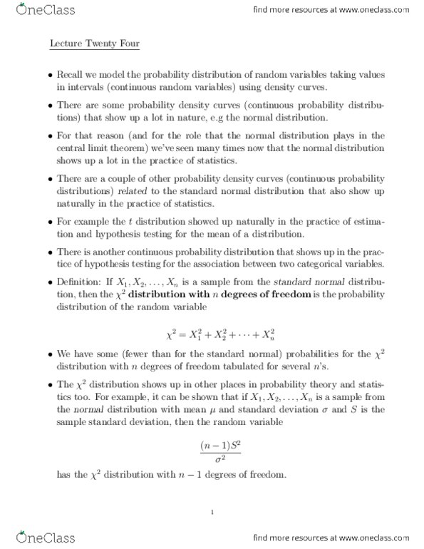STAB22H3 Lecture Notes - Normal Distribution, Central Limit Theorem, Random Variable thumbnail
