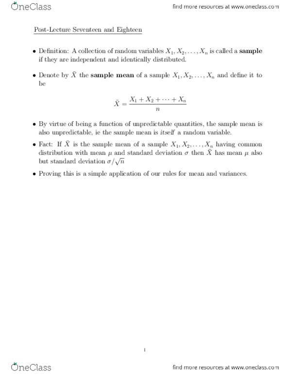 STAB22H3 Lecture Notes - Lecture 17: Central Limit Theorem, Sampling Distribution, Standard Deviation thumbnail