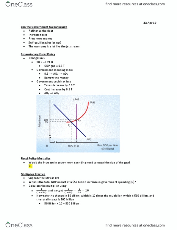 ECON 200 Lecture Notes - Lecture 30: Jet Stream, Government Spending cover image