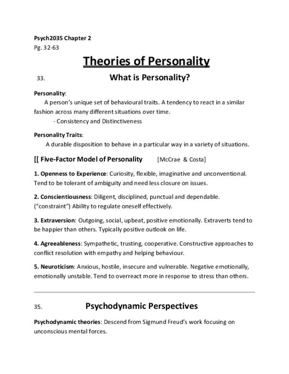 Psychology 2035A/B Chapter 2: Theories of Personality thumbnail