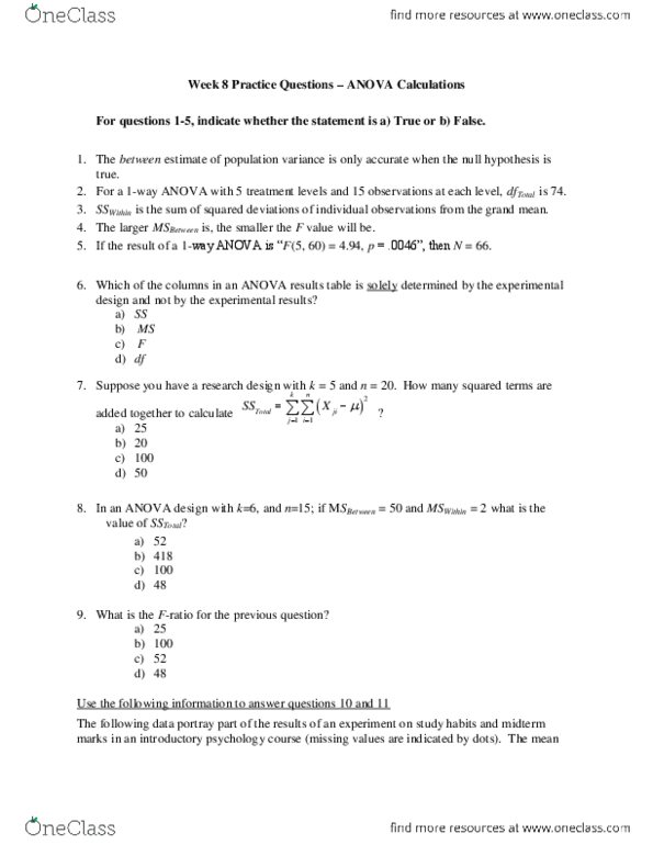 PSYC 3000 Lecture Notes - Squared Deviations From The Mean, Null Hypothesis, Dependent And Independent Variables thumbnail